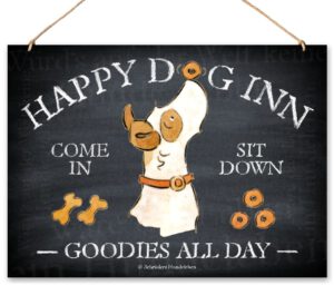 Hundeschild Happy Dog Inn Schild zum Aufhängen Kordel Draht Deko Hund Humor lustig witzig