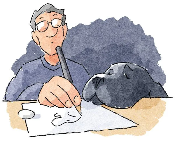 Der Hundezeichner zeichnet Hundeschilder