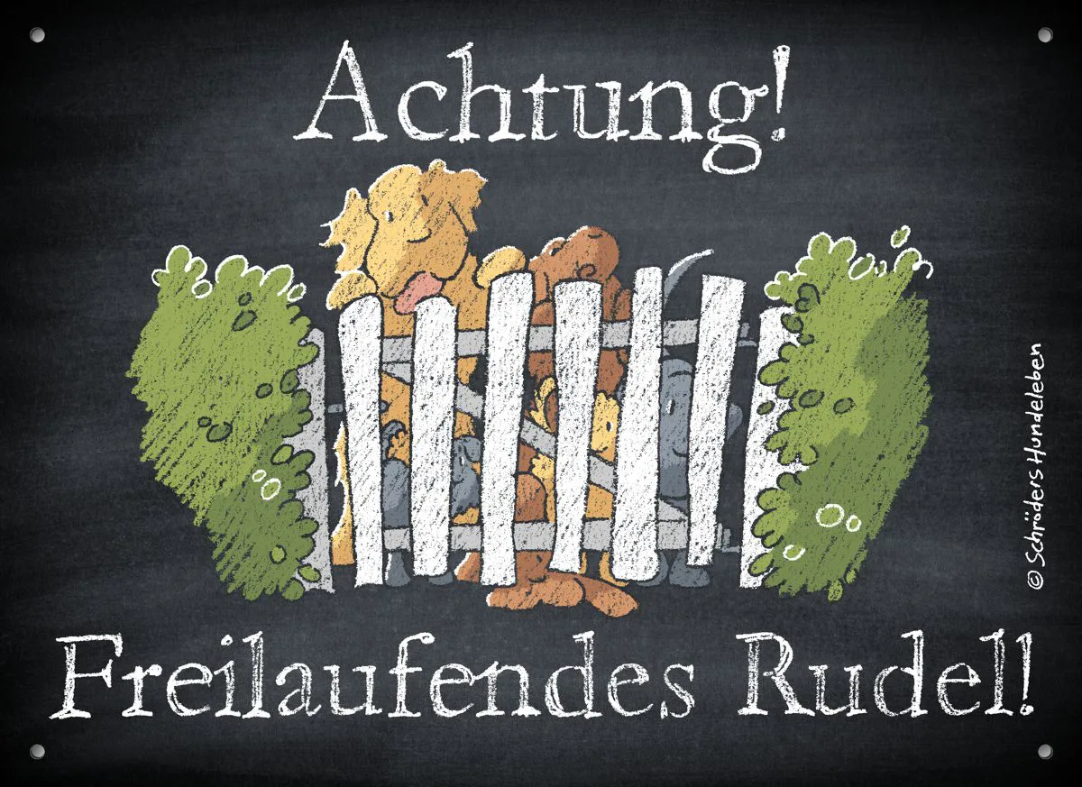 Freilaufende Hunde Schild Freilaufendes Rudel