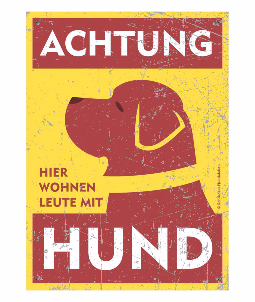 Warnschild für den Bernhardiner in klassischem gelb-rotem Design
