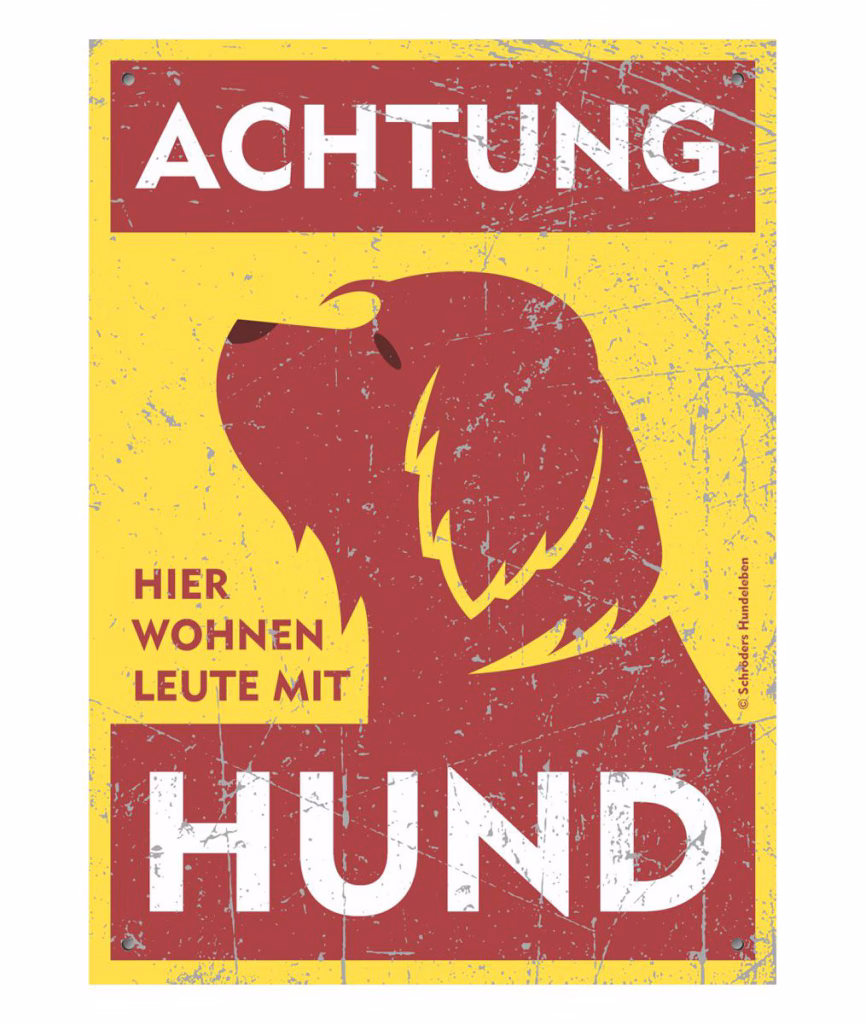 Warnschild für den Bobtail in klassischem gelb-rotem Design