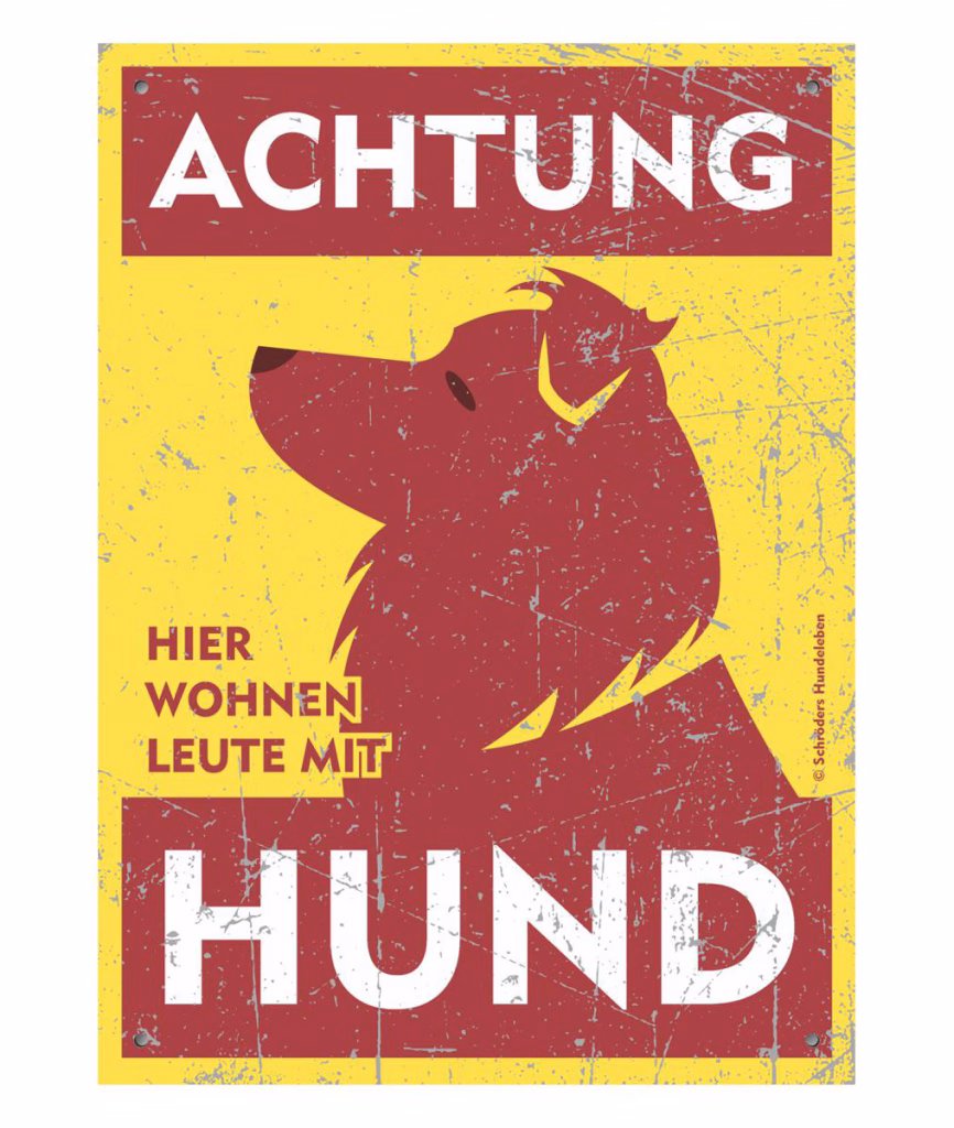 Warnschild für den Border Collie in klassischem gelb-rotem Design