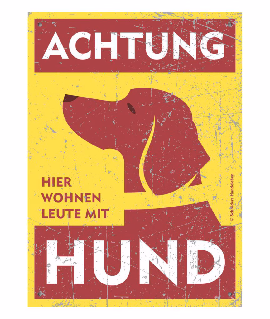 Warnschild für den Dackel in klassischem gelb-rotem Design