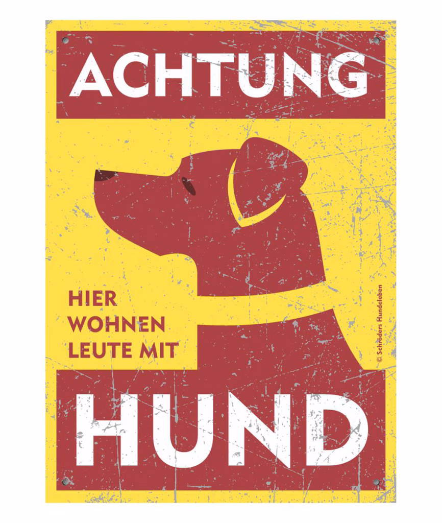 Warnschild für den Jack Russell Terrier in klassischem gelb-rotem Design