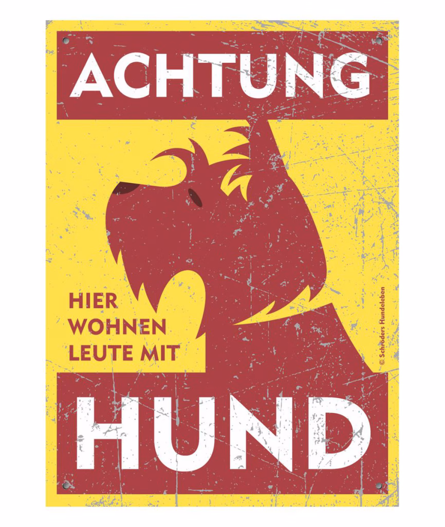 Warnschild für den Schnauzer in klassischem gelb-rotem Design