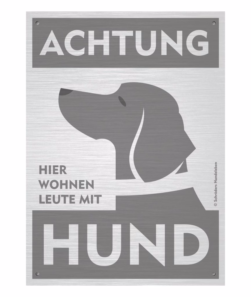 Hundewarnschild Motiv 05 im Edelstahl-Look (16x22cm)